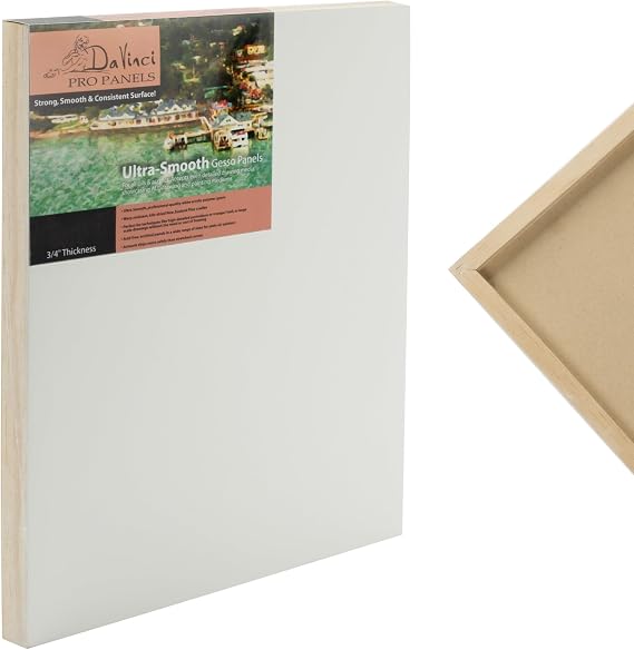Da Vinci Pro Ultra Smooth Wood Canvas Gesso Board - 2" Deep, 3x3 Single White Acrylic Polymer Gesso Panels for Painting Fine Portraits and Ultra Fine Detail Illustrations and Artwork