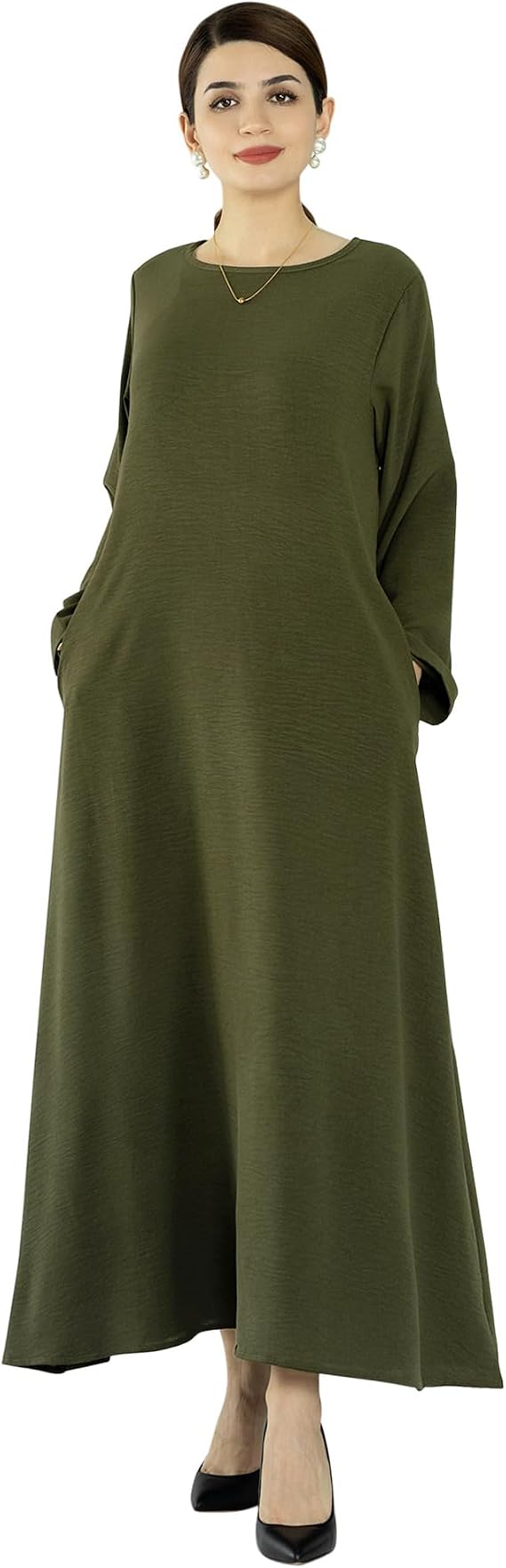 Solid Color Women Abaya Modest Muslim Prayer Robe Long Sleeve Dubai Maxi Dress Islamic Lightweight Dress