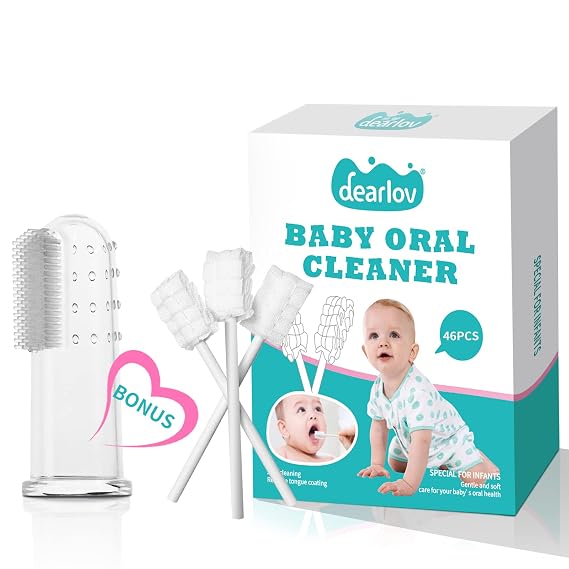Baby Tongue Cleaner, Newborn Baby Toothbrush, 46PCS Disposable Infant Toothbrush Clean Baby Mouth,Gauze Gum Cleaner Toothbrush Baby Oral Cleaning Stick Dental Care for 0-36 Month+1 Finger Toothbrush