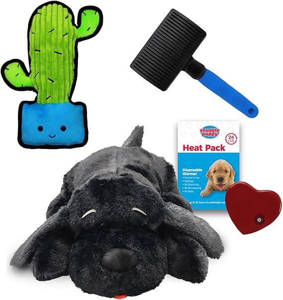 Snuggle Puppy - Grooming Dog Slicker Brush and Plush Tender-Tuffs Toy Bundle -  with Snuggle Puppy and Tough Dog Toy with Puncture Resistant Squeaker Plus Medium Self-Cleaning Dog Slicker Brush