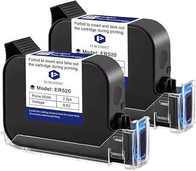 2 Pcs Original Black Ink Cartridge 0.5inch, 42ml Quick Dry Solvent Ink Replacement for 260E Automatic Inkjet Coding Machine