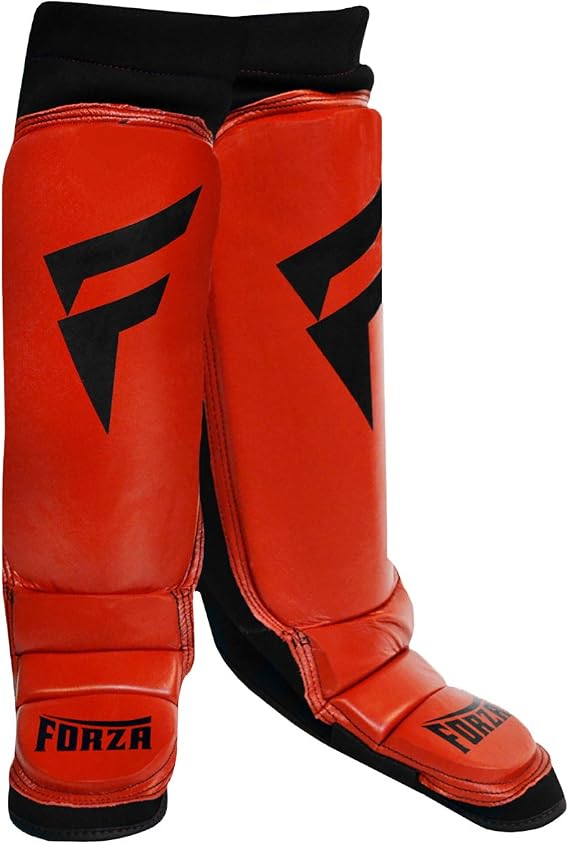 Forza Sports Leather Instep Shin Guards - Red/Black