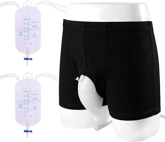 Wearable Urine Bag Male Urinal Bag Incontinence Pants for Men, Reusable Portable Male Collection Bags Urinal System with Collection Bag Portable Leak Proof Leg Pee for Elder (S)
