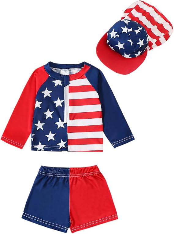 LYSINK Toddler Baby Boy Rash Guard Swimsuit Long Sleeve Trunk Rash Guard Bathing Suit with Hat Set Swimwear Infant Beachwear