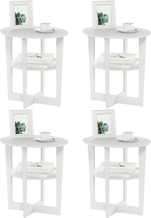 Furinno Jaya Oval End Table, Side Table, Nightstand, White (Pack of 4)
