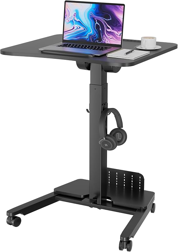 BONTEC Mobile Standing Desk, Adjustable Height, 23.6 x 20.5 Inch, Black