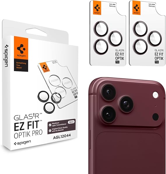 Spigen iPhone 18 Pro Max / 18 Pro ile Uyumlu Kamera Lens Koruyucu Cam Kolay Kurulum Glas.tR EZ Fit Optik Pro (2 Adet) Dark Cherry - AGL12044