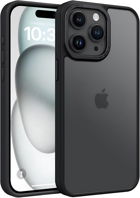 Matte Hybrid Material for Minesk iphone 15 Premium Case with Metal Camera Protection and Metal Keypad Providing Ultra Strong Protection and Stylish Appearance (Black, 15)