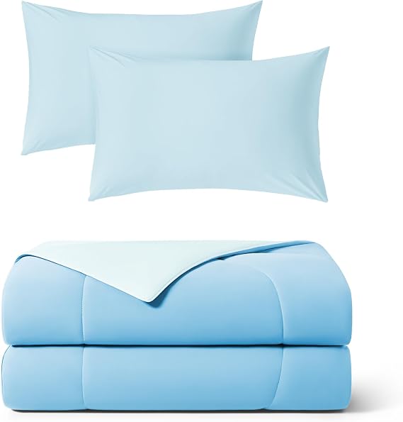 REST Buy 2 GET 30 Percent Off: Evercool Comforter Plus Pillowcases Bundle at 30% Discount, in Light Blue, Twin Size