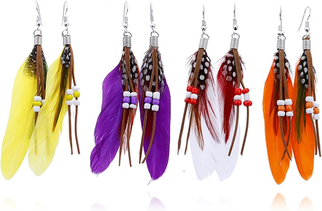 Faux Feather Long Dangle Earrings for Women Men Tassel (6 colors)