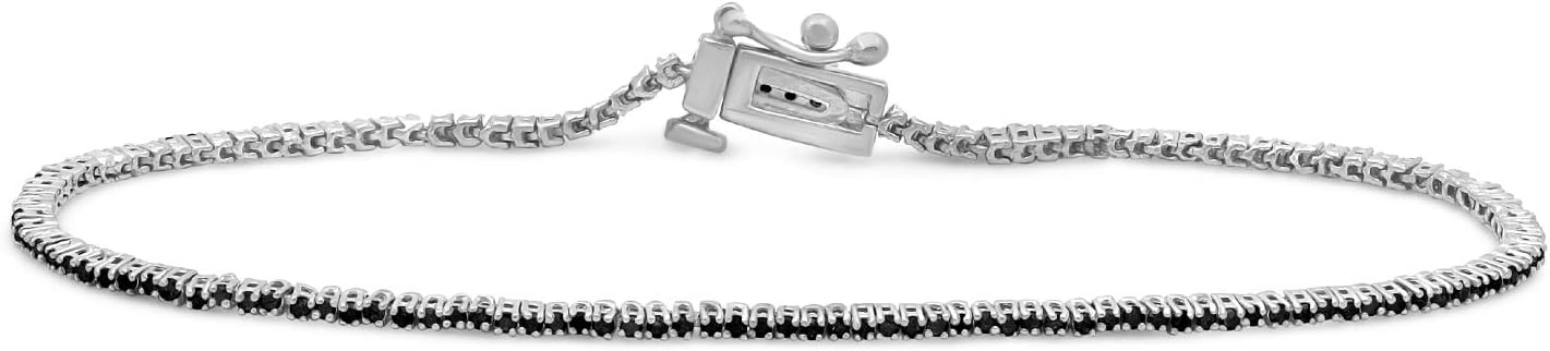 JEWELEXCESS Diamond Tennis Bracelets for Women 1.00 Carat Black Diamond Sterling Silver Bracelet Hypoallergenic Diamond Tennis Bracelet Silver Tennis Bracelets for Women Sterling Silver Bracelets