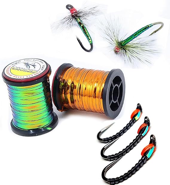 Pack of 1 Green Peacock Flat Tinsel 35 Yards Fly Tying Floss Thread Silky Yarns Fly Fishing Tying Line Materials Accessories