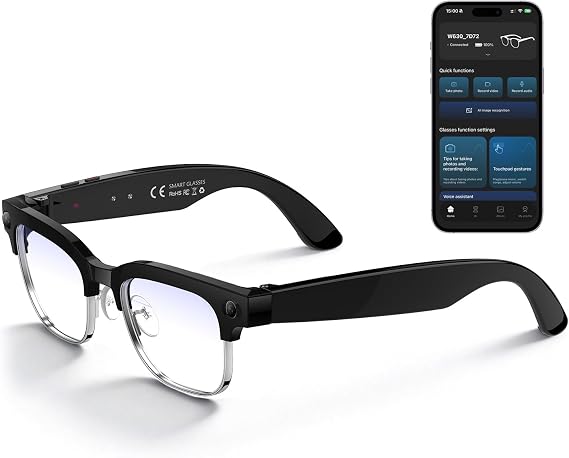 AI Smart Glasses with 8MP Camera, 1080P Video & HD Photo, Bluetooth Audio, AI Voice Assistant, Real-Time Translation, Object Recognition, Noise-Cancel Calls, Music, Photochromic Lenses