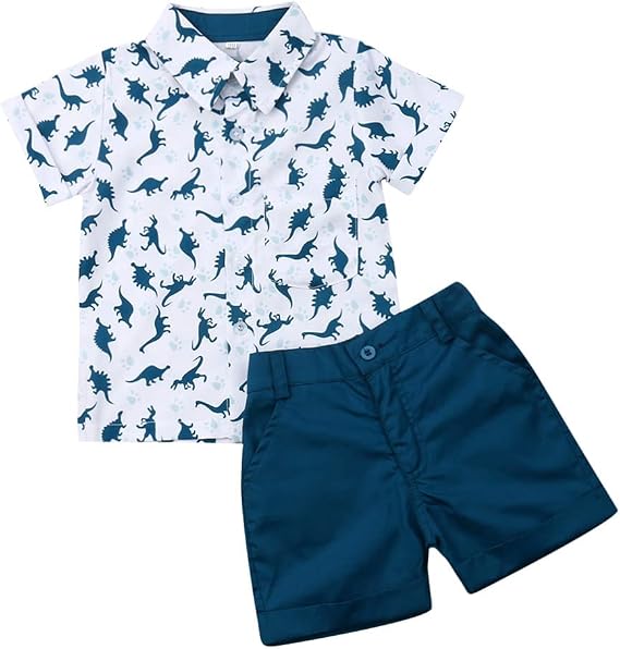 fhutpw Baby Toddler Boy Outfits 2T 3T 4T 5T Clothes Summer Kids Pattern Short Sleeve Button Down Shirt & Shorts Set