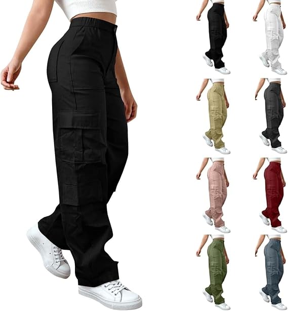 Cargo Pants for Women High Waisted Hiking Pants Baggy Stretchy Wide Leg Y2K Streetwear with 6 Pockets