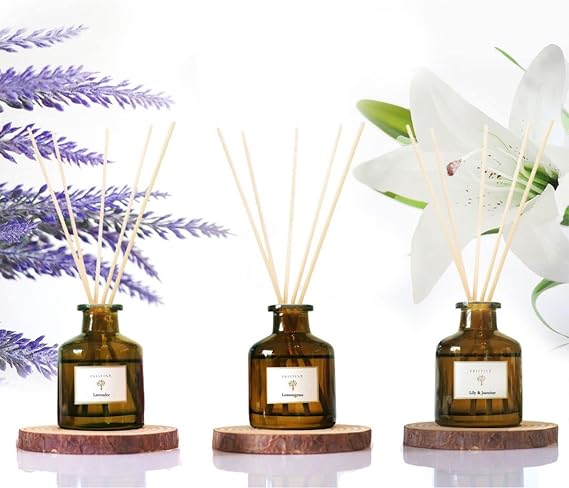 PRISTINE Garden Reed Diffuser Set, Lavender/Lemongrass/Lily & Jasmine, 1.69Oz x 3 Packs Reed Diffuser, Oil Diffuser Sticks, Home Fragrance, Fragrance Diffuser for Home & Office Decor | Fragrance Gift