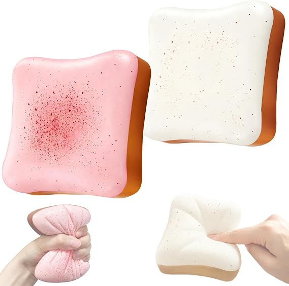 Bread Butter Squishy, Slow Rising Bread,Bread Squishy, Realistic Fidget Squishy Toy with Butter Scent for Stress Relief & Anxiety, Sensory Squeeze Toys for Adults (Pink + White)