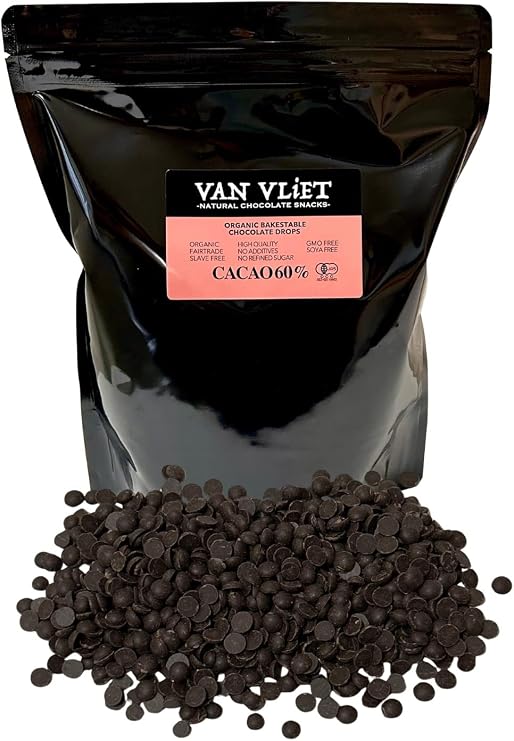 Organic Chocolate Chip Cocoa 60% 2.2 lbs 1 kg, Organic JAS Certified, Completely Additive-Free, Non-Alkaline Treatment, Made in Switzerland, Difficult to Melt Even When Baked, Authentic Scent, Moderate Sweetness, Gluten Free, Contain Free