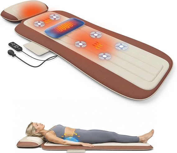 Full Body Vibration Massage Mat with Heat, Adjustable Lumbar Support, Massage Pad for Bed, Sofa & Recliner, Full Body Massage Pad for Home Relaxation and Everyday Comfort, Gift for Father & Mom