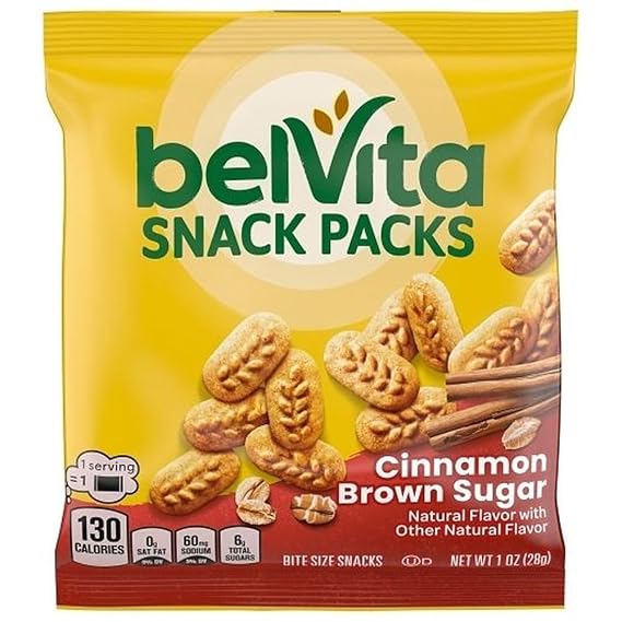 Belvita Cinnamon Brown Sugar Snack Packs, 1 Ounce Bag, 120 Count Case