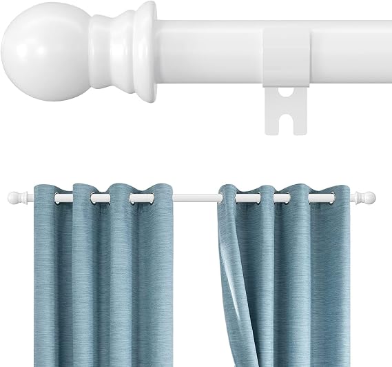 White Curtain Rods for Windows 48 to 84, 1 inch Heavy Duty Curtain Rod with Adjustable Brackets for room, outdoors, Easy Install Drapery Rod, Ball Finials, White