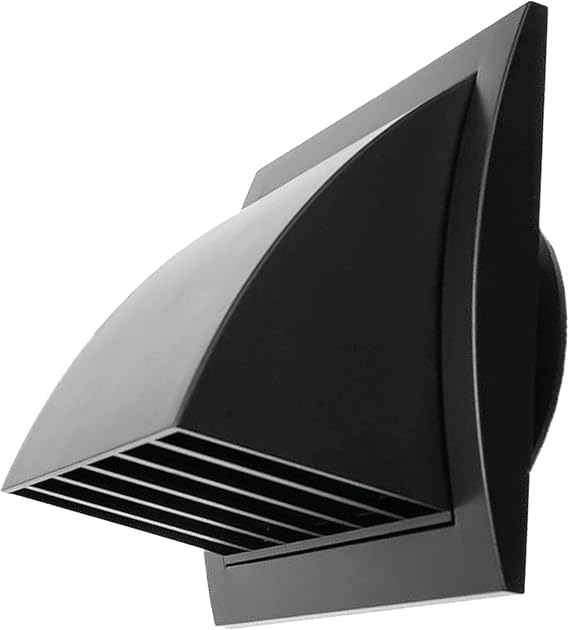 Vent Systems 4 Inch Exterior Dryer Vent Cover Outside for House - Black Outdoor Vent Hood with Backdraft Flap - ABS Plastic Wall Vent for Dryer, Bathroom, HVAC Ducts - Louvered Exhaust Fan Cover