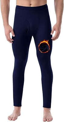 Runhit Long Johns for Men Thermal Pants with Fly Long Thermal Underwear Winter Cold Weather Fleece Thermal Bottoms