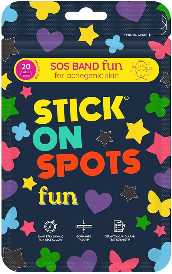 STICK ON SPOTS SOS Band Fun Pimple Patch Hidrokolloid Sivilce ve Akne Bandı 20 Adet