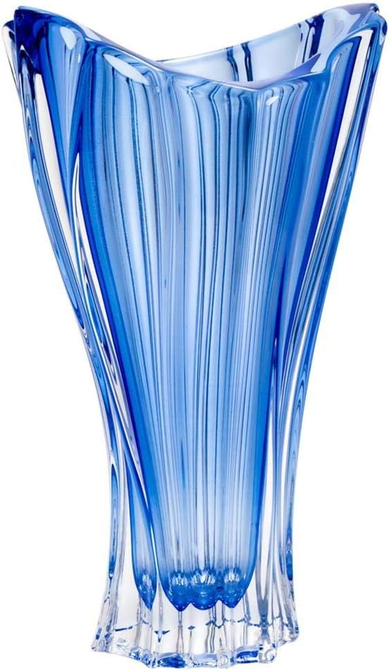 Czech Bohemian Crystal Glass Vase 12''-Height Blue Vintage European Design ''Plantica'' Elegant Centerpiece Flower Vase Home Decor Birthday Wedding Housewarming Anniversary