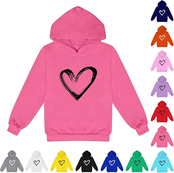 Girls Hoodies Pullover Cute Heart Sweatshirts Long Sleeve Tops with Pockets Heart Graphic Hoodie Kids