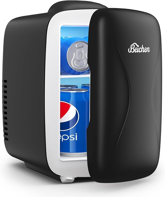 BEICHEN Mini Fridge, 4L/6 Can Portable Small Refrigerator Cool&Warm, AC/DC