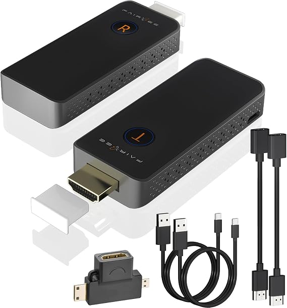 Wireless HDMI Transmitter and Receiver, 4K Decode 1080P Output, Plug&Play Portable HDMI Wireless Extender Kit, Support 5.8G/2.4G @60Hz/100ft (1)
