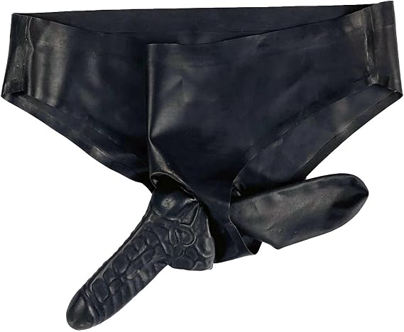 Latex Briefs Rubber Men Sexy Shorts Black Panties with Two Sheath(Condom) Tight for Bodysuit Party Club Underwear