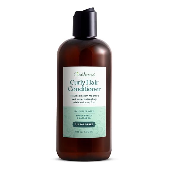 Just Nutritive Conditioner for Curly Hair - Moisturizing, Frizz Control, Detangling, Curl Enhancing, Anti-Shrinkage, Hydrating Conditioner for Curly, Wavy, Textured Hair with Coconut Oil - 16 Fl Oz