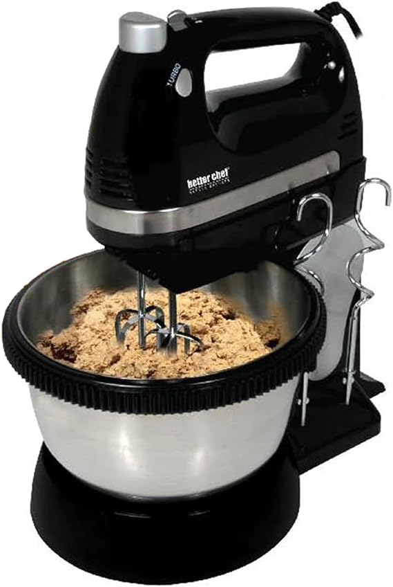 Better Chef Convertible Stand & Hand Mixer | 350-watt Motor | 5-Speeds & Boost | Rotating Stainless Bowl