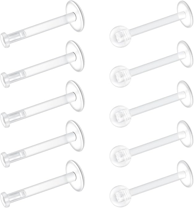 Mayhoop Clear Earrings for Work,Sports - Surgery Bioflex Labret Helix Cartilage Tragus Lip Earring Clear Piercing Retainers Plastic Jewelry For Women Men 6mm 8mm 10mm 12mm