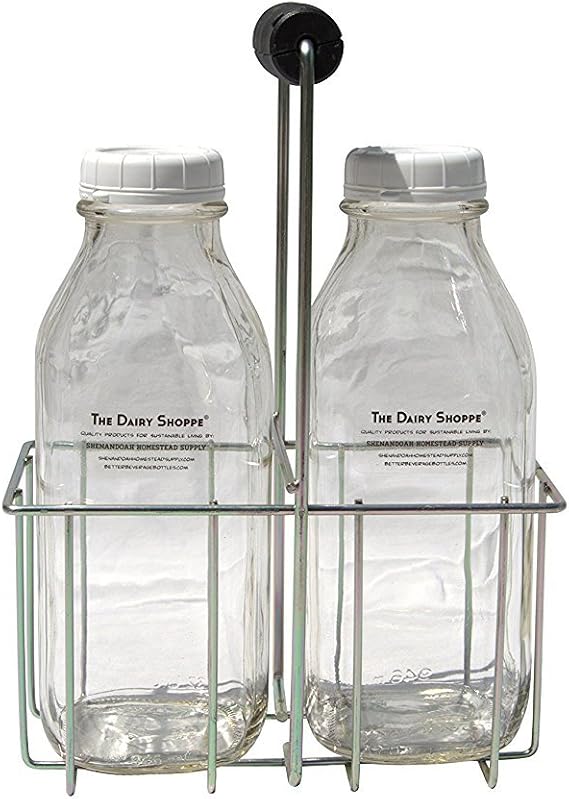 Wire Bottle Carrier for Libbey, StanPac, 32-34 oz bottles (4 Cell Carrier Only, for 32 oz Square Milk Bottles, not included)