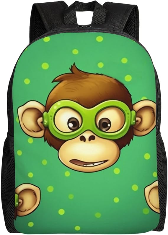 Green Clever Monkey Cute Backpack Waterproof Lightweight Laptop Backpack Shoulder Bag Casual Daypack For Women Men