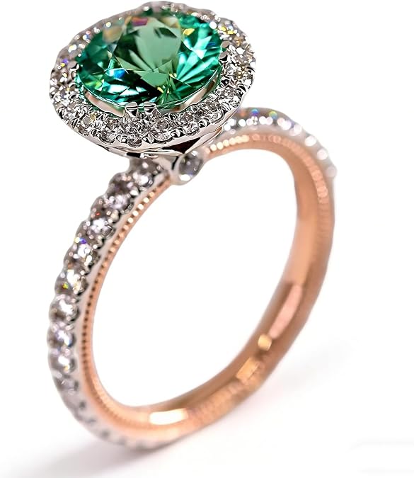 Classic Rose Gold Emerald Round Halo Crystal Ring Cocktail Rings Full CZ Diamond Anniversary Promise Ring Eternity Engagement Wedding Band Ring for Women(6)
