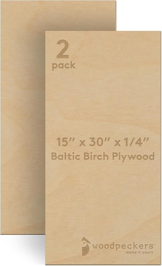 Baltic Birch Plywood 15 x 30 x 1/4 Inch - 6 mm Craft Wood, Pack of 2 B/BB Grade, Stronger Than Basswood Sheets or Balsa Wood, Perfect for Laser, CNC Cutting, Wood Burning, by Woodpeckers