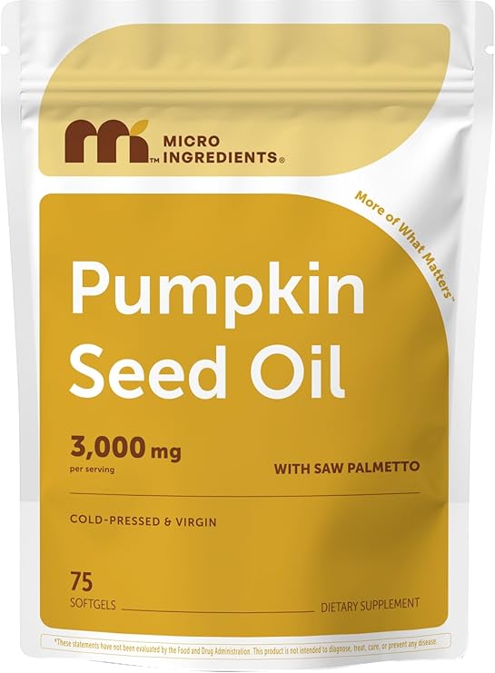 Micro Ingredients Pumpkin Seed Oil with Saw Palmetto, 75 Softgels | Cold Pressed, Pure Virgin Oil, Essential Fatty Acids & Phytosterols | Hair Growth & Prostate Health Support* | Non-GMO