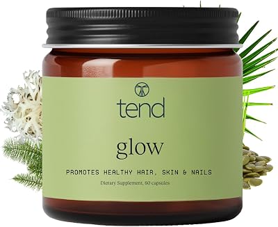 Tend Glow Hair, Skin & Nails Supplement | Biotin & Hyaluronic Acid for Natural Hair Growth Support, Stronger Nails & Healthy Beauty, 60 Capsules