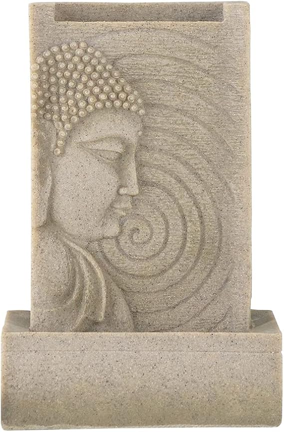 A&B Home 14" Buddha Water Fountain - Warm Beige Zen Decor for Indoor Home Office Tabletop and Outdoor Decor - Relaxing Waterfall with LED Light and Circular Water Flow for Good Luck