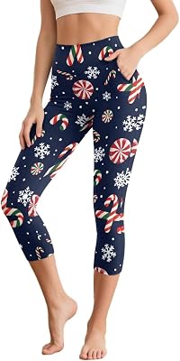 Poceacles Womens Capri Leggings with Pockets Soft Stretch Workout Yoga Pants Non See-Through Running Leggings for Office