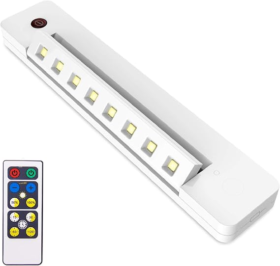 BIGLIGHT Under Counter Light Battery Operated, Dimmable Closet Light with Remote and Timer, Wireless Under Cabinet Lighting, Stick on Lights for Pantry Wardrobe Shelf, Warm White, 10 Inch