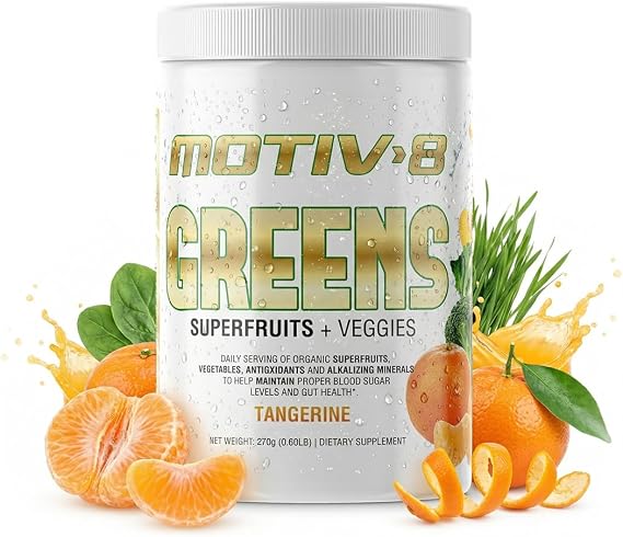 Motiv-8, Greens Superfruits & Veggie Superfood Powder Supplement, Antioxidant, Fiber, Sugar-Free, 30 Servings (Tangerine, 30 Servings)