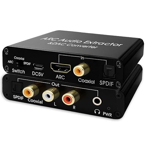 HDMI ARC Audio Extractor, Optical to RCA DAC (Digital to Analog) Convertor, Toslink/SPDIF/Fiber/Coaxial to 3.5mm Headphone Jack Adapter, 192Khz SR, for PS4+/TV/AMP/Soundbar Output