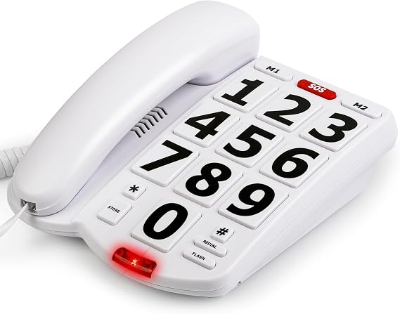 Big Button Phone for Seniors, Large Land Line Phones for Elderly Big Button Home Telephone with Amplified Ringer Handset Volume Control for The Visually Hearing Impaired