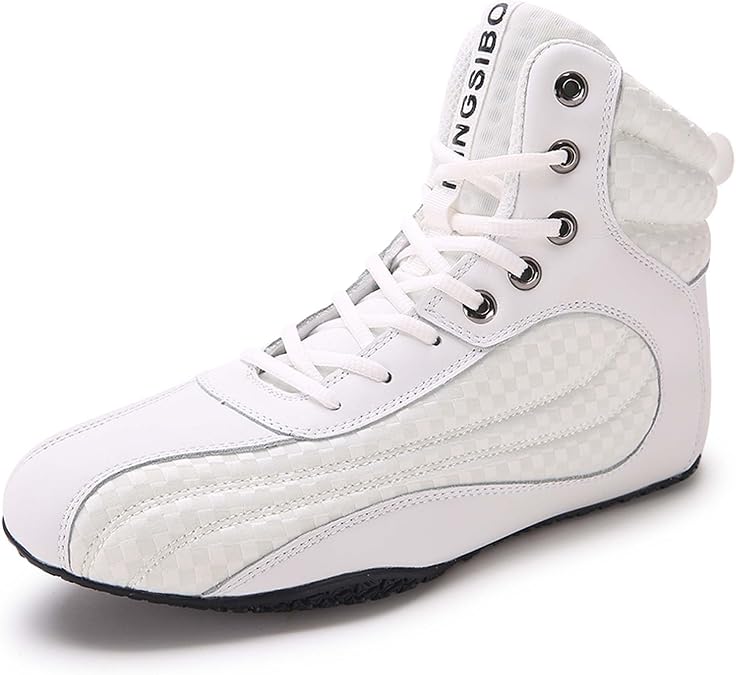 Professional Boxing Shoes Men's Women's High Top Sports Fighting Shoes Non-slip Wrestling Shoes High Top Boxing Boots, Weightlifting, Fitness, Training Multifunctional Shoes White, Men's 12/Women's 14