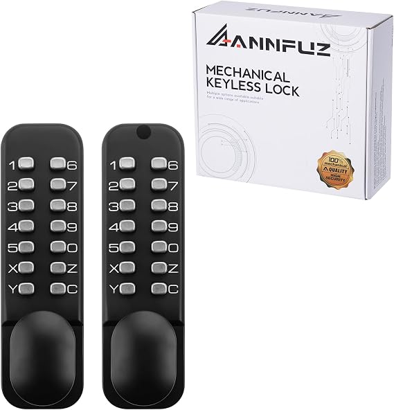 Double-Sided Push Button Code Mechanical Keypad Door Lock,Black | Keyless Interior & Exterior Digit Combination , Entry Handle for Gate,Auto Locking, Lever Set for Office,No Power